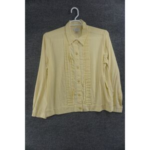 Christopher & Banks Shirt Womens XL Yellow Linen Pintuck Pleated Button Up